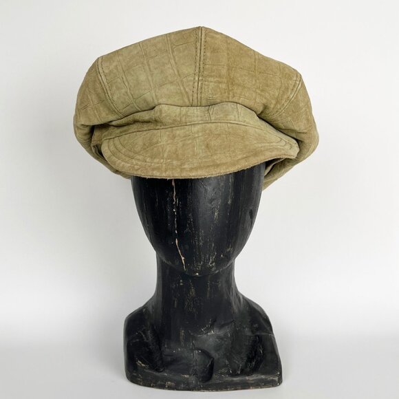 Vintage Leather Newsboy Cap Suede Paperboy Newsie Cabbie Hat Peaky Blinders 90s - Picture 5 of 7